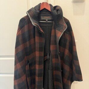 Coach Plaid Hooded Cape - Wool/Sheep leather W/ Belt And Pockets